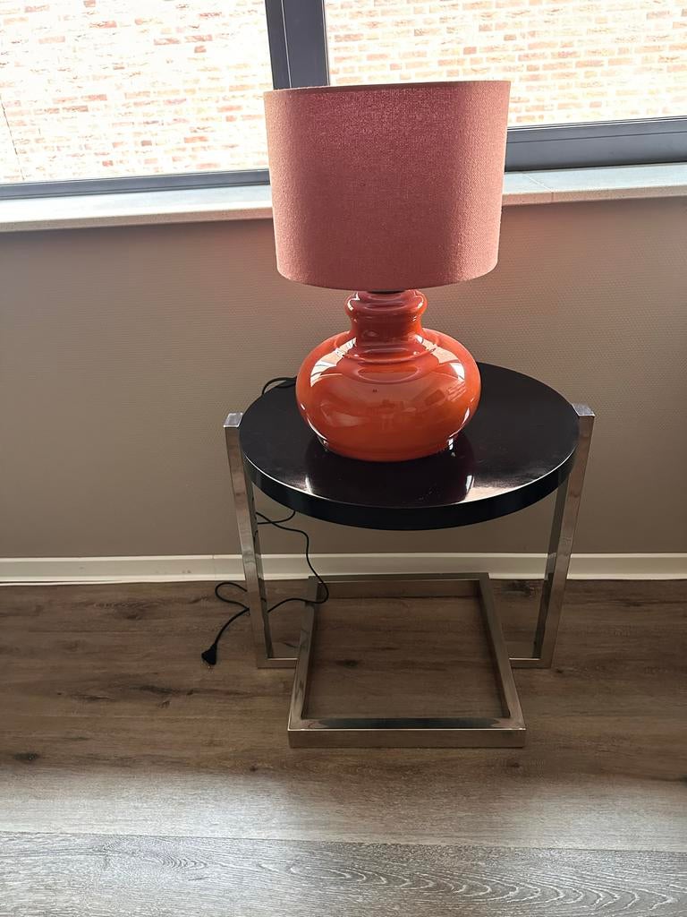 tafellamp Maison Manon - Oranje met stoffen kap, Ophalen of Verzenden, Gebruikt, Stof, Minder dan 50 cm