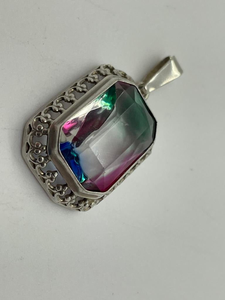 D813 Prachtige zilveren hanger mystic topaas, Ophalen of Verzenden, Zilver, Hanger, Met edelsteen