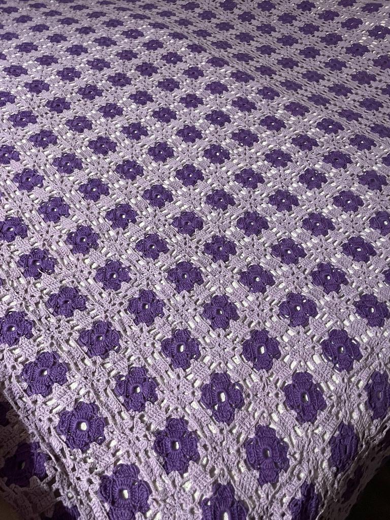 Prachtige lila paarse gehaakte sprei 200x190 katoen, Ophalen of Verzenden