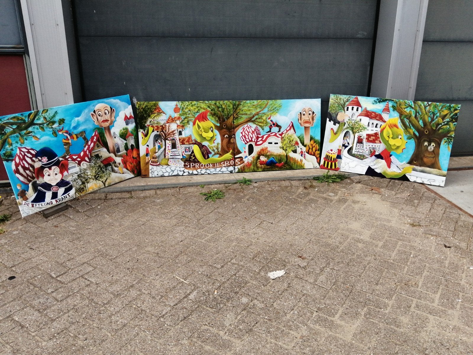 4 gigantische geschilderde prenten efteling op linnen 115x75, Verzamelen, Ophalen, Efteling, Overige typen, Zo goed als nieuw