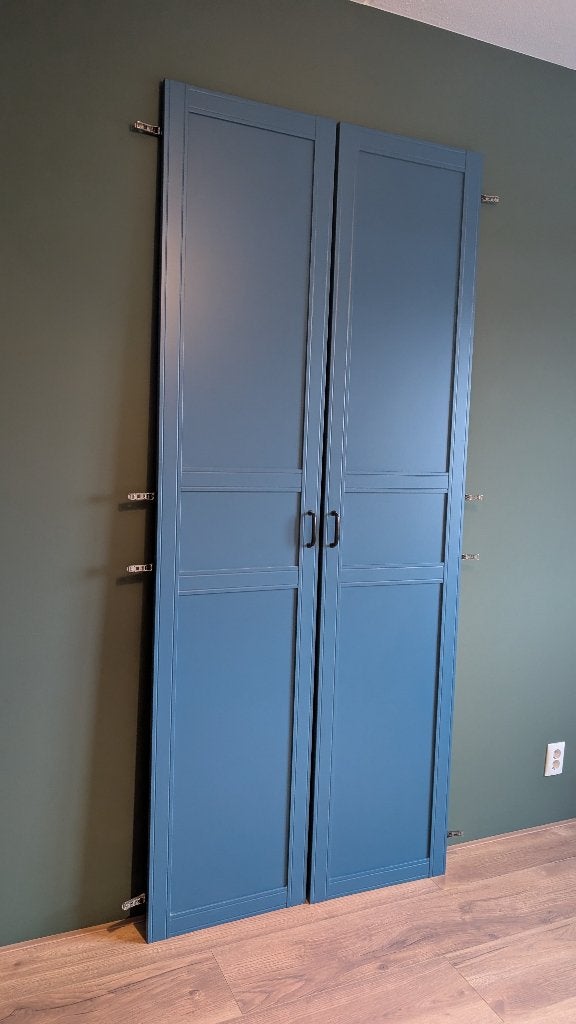 2 stuks Ikea Pax deur 'Flisberget' blauw incl. scharnieren, Ophalen, 200 cm of meer, 50 tot 100 cm, Zo goed als nieuw