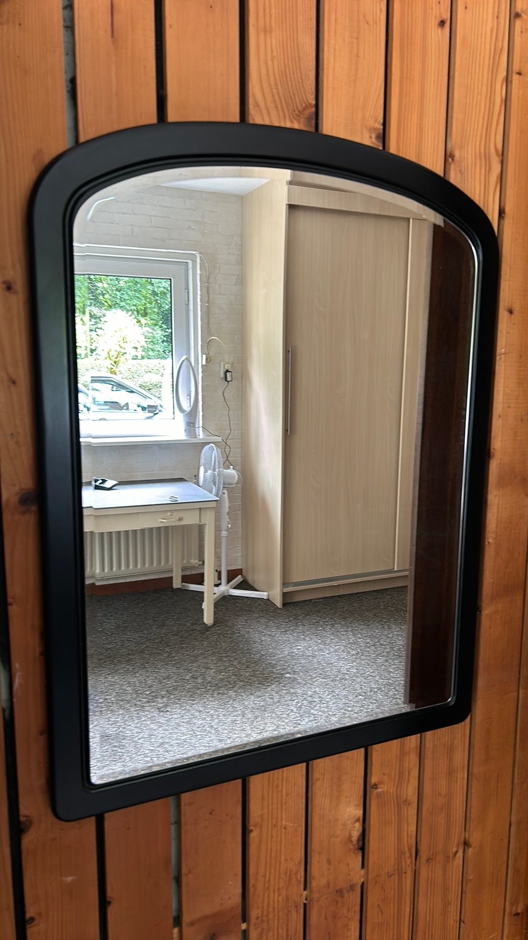 Zwarte MDF spiegel facet geslepen, Antiek en Kunst, Antiek | Spiegels, Ophalen, Overige vormen, 50 tot 100 cm, Minder dan 100 cm