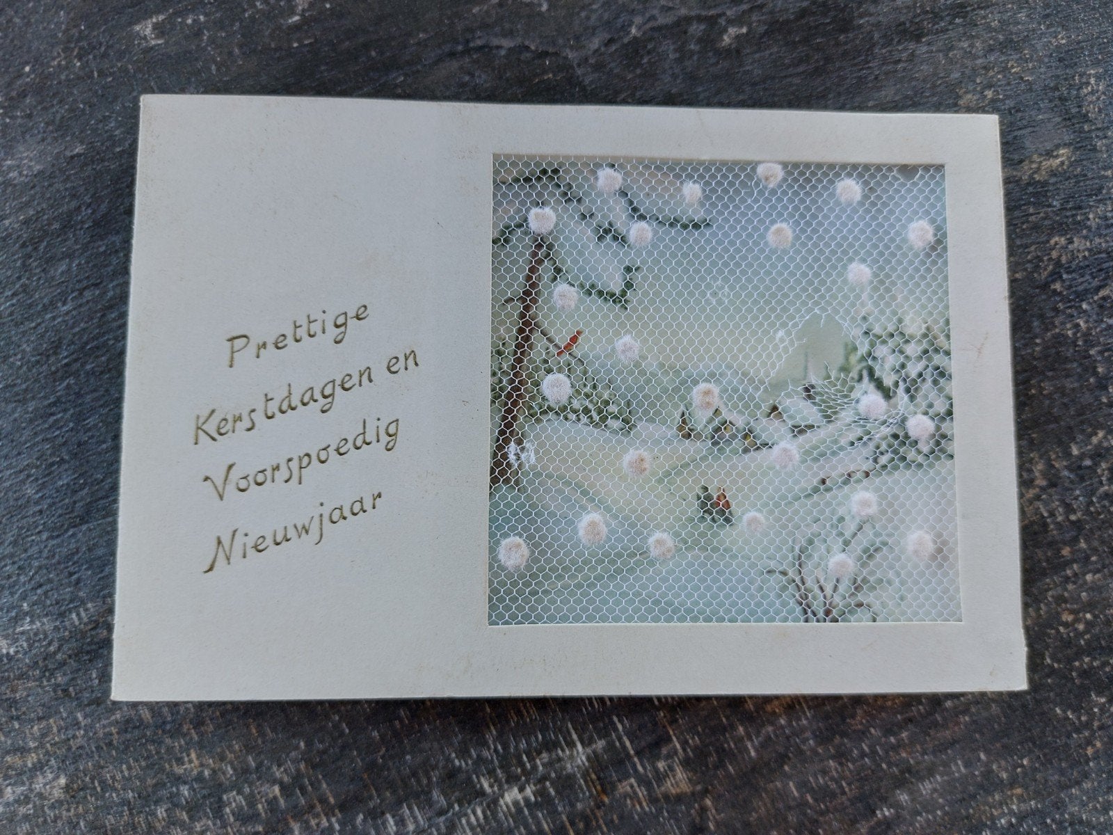 Antieke Kerst- en Nieuwjaarskaart met gaas en wintertafereel, Ophalen of Verzenden, Voor 1920, Gelopen, Feest(dag)