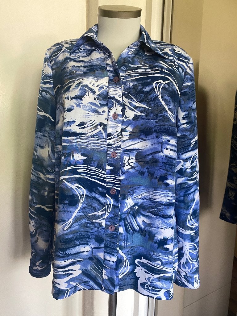 blouse Sensia 42 blauw/wit travel, Blauw, Maat 42/44 (L), Zo goed als nieuw, Sensia