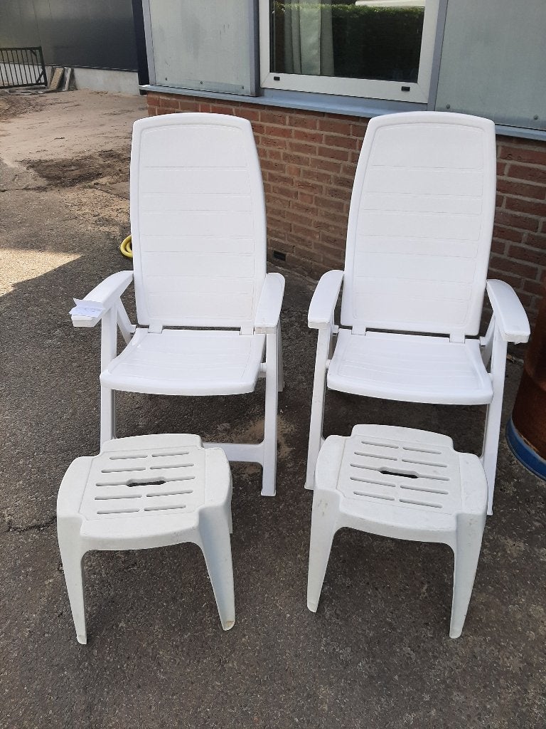2 verstelbare tuinstoelen met voetenbankje goede kwaliteit, Ophalen, Zo goed als nieuw, Kunststof, Verstelbaar