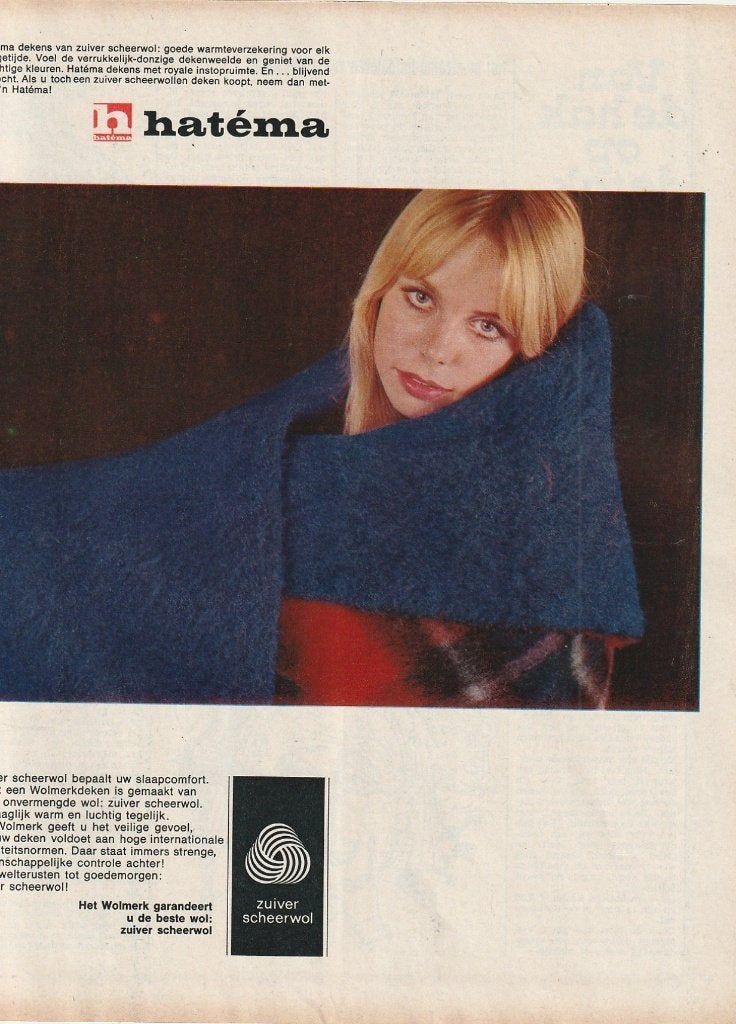 Retro reclame 1966 Hatéma scheerwol wollen dekens, Verzenden, Overige typen