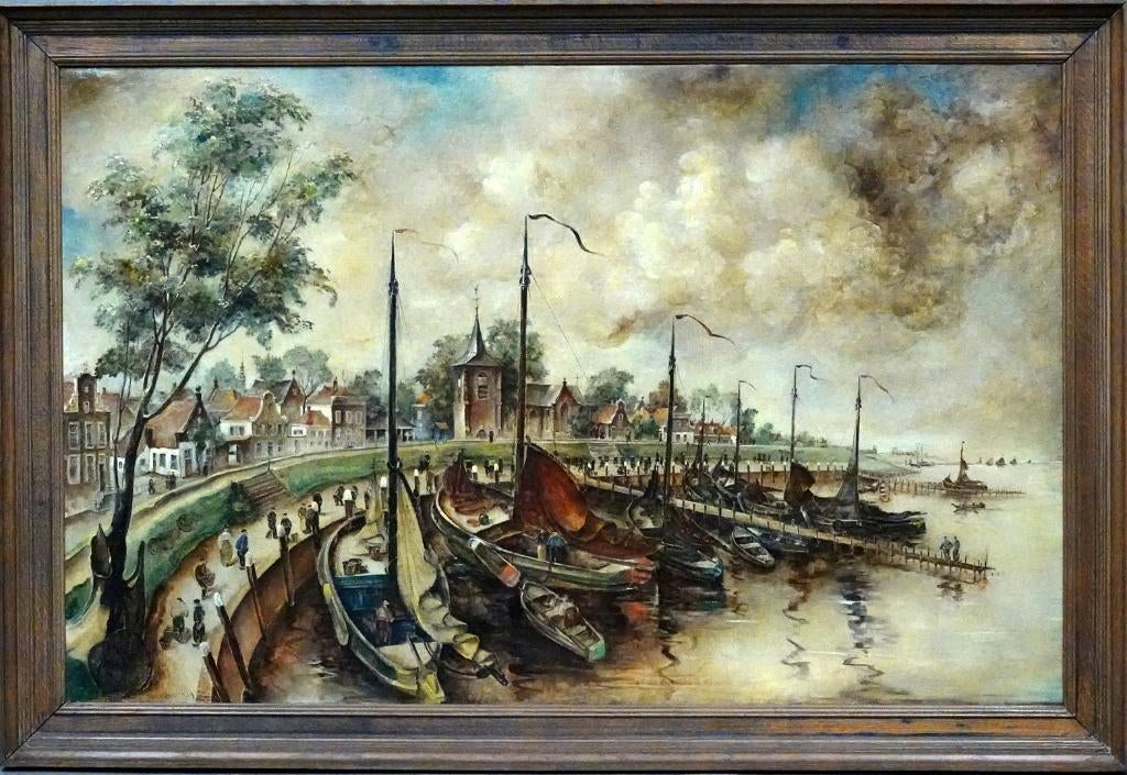 aan de kade ===Dirk Kruizinga 1895-1972===doek 100 x 150 cm, Ophalen