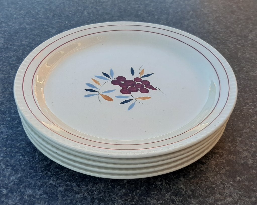 Vijf Boch Belgie boerenbont ontbijtbordjes, Huis en Inrichting, Keuken | Servies, Ophalen of Verzenden, Zo goed als nieuw, Bord(en)
