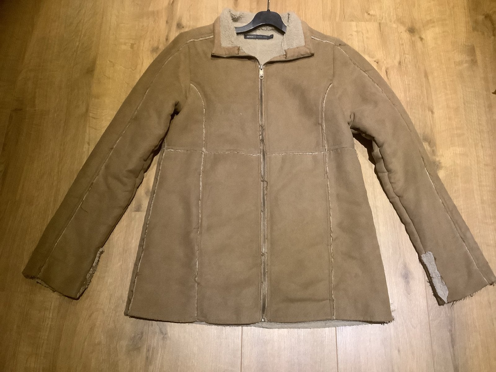 Bruine suède look jas met teddy voering - Maat S vintage, Ophalen of Verzenden, Gedragen, Maat 36 (S), Bruin