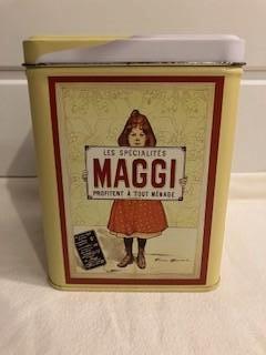 Maggi blik met nostalgische afbeelding, Verzamelen, Blikken, Verzenden, Gebruikt, Overige, Overige merken