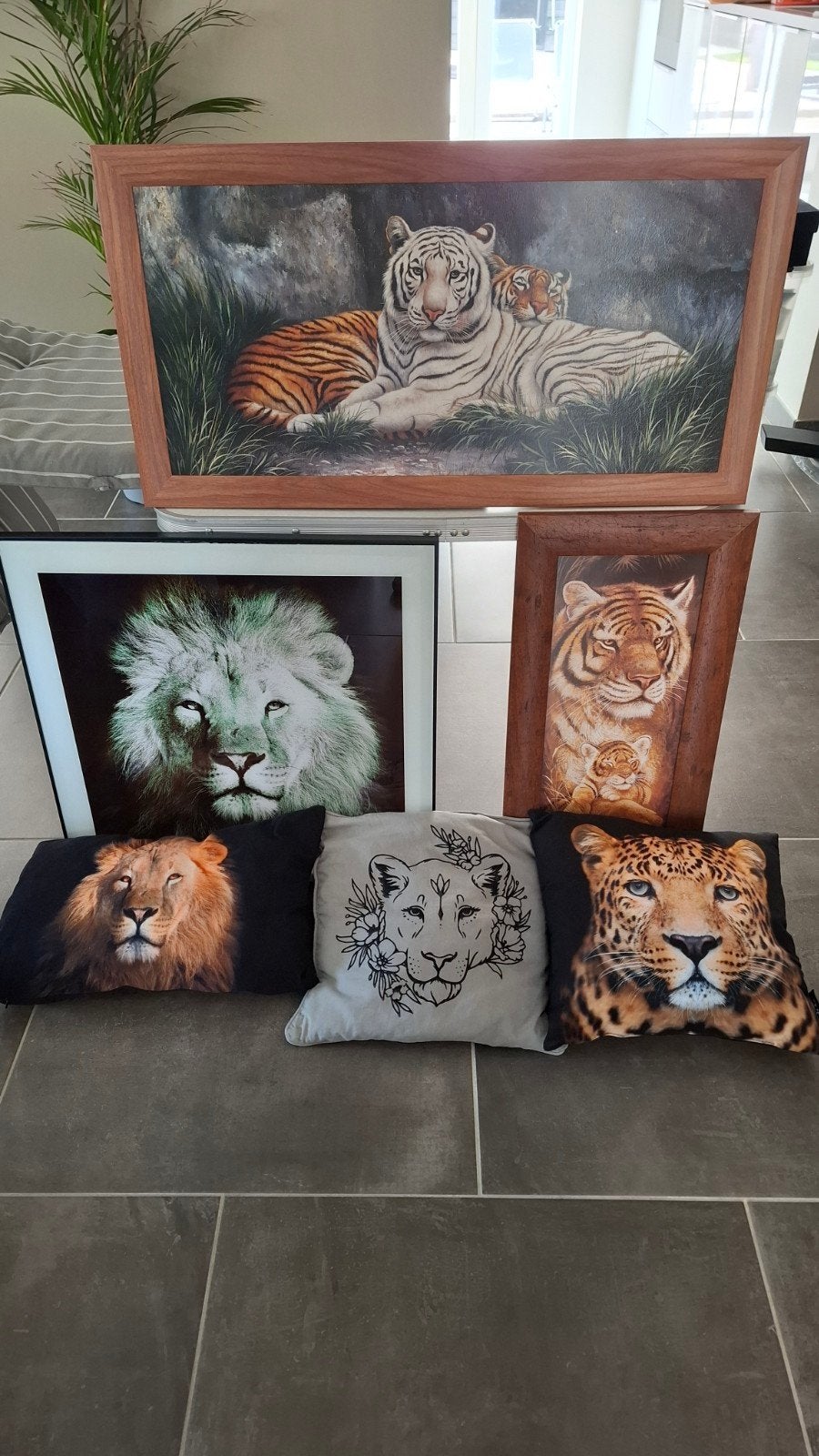 Schilderijen en kussens met tijgers, leeuwen en panters, Huis en Inrichting, Ophalen, Gebruikt, Minder dan 50 cm, Schilderij