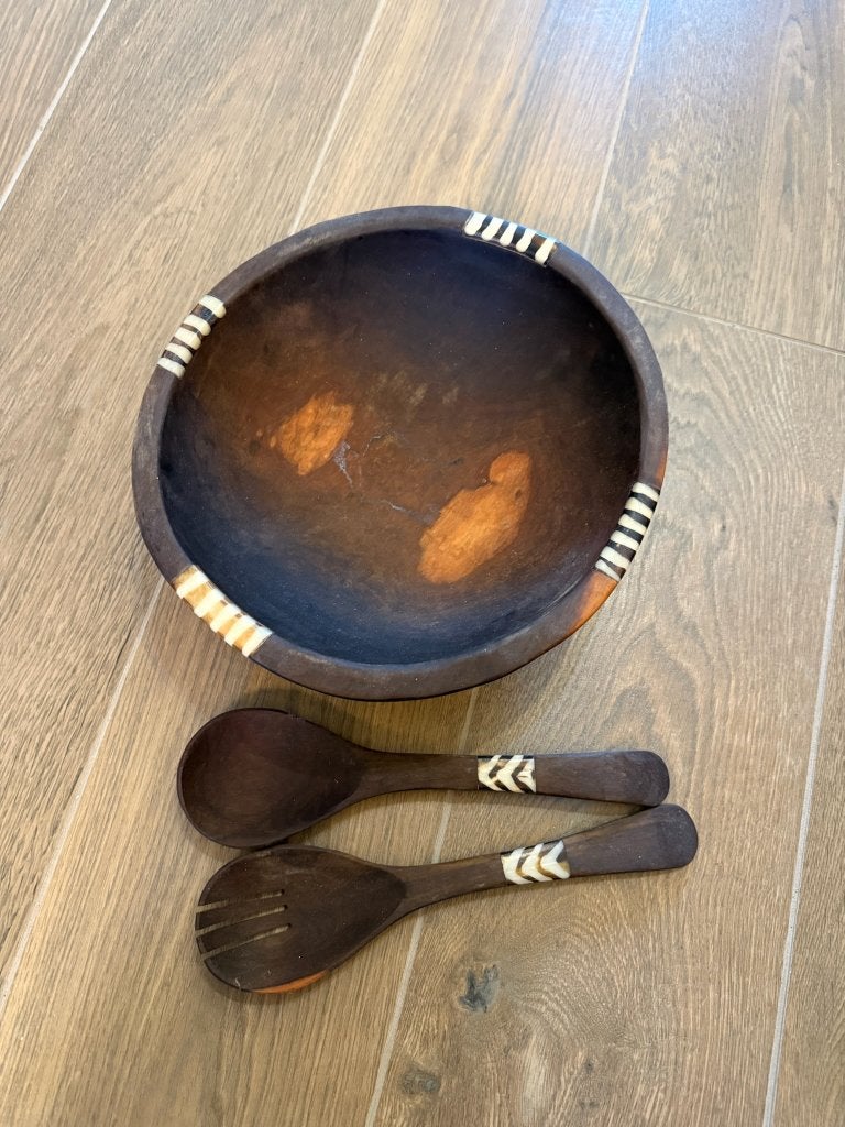 Houten slakom met bestek, Overige typen, Hout, Ophalen of Verzenden, Zo goed als nieuw