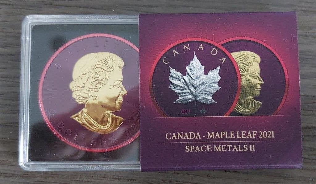 Canada Maple Leaf 2021 zilver 1 ounce in kleur. Opl. 500 st., Postzegels en Munten, Edelmetalen en Baren, Ophalen of Verzenden