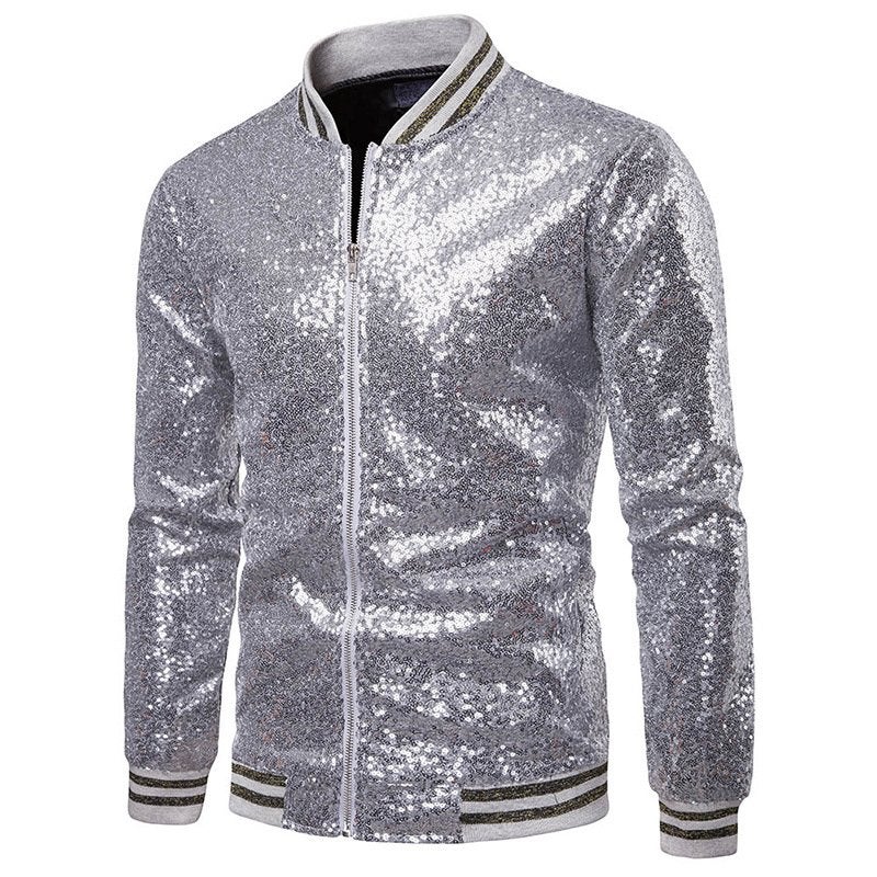Heren zilveren glitter baseball jas jack zomerjas glimmende, Kleding | Heren, Verzenden, Nieuw, Overige maten, Zilver