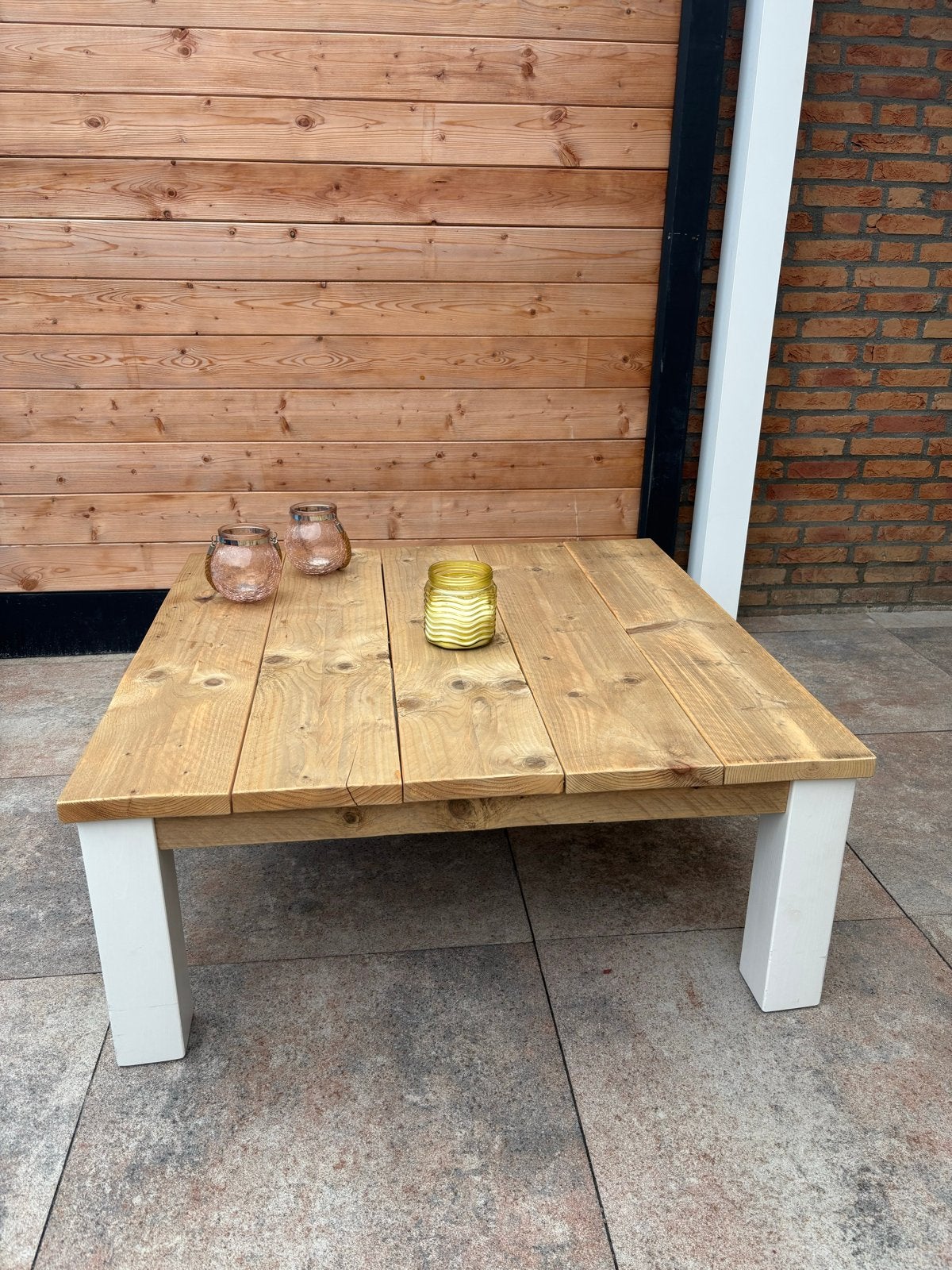 Houten salontafel - 100x100cm, Ophalen, 100 tot 150 cm, 50 tot 100 cm, Zo goed als nieuw