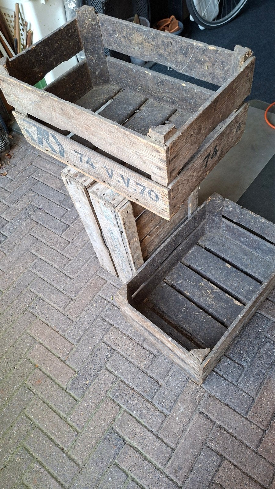 Vintage houten kratten - 74 v.v 70 en 74 v.v 74, Ophalen, Gebruikt, 50 tot 75 cm, Minder dan 35 cm