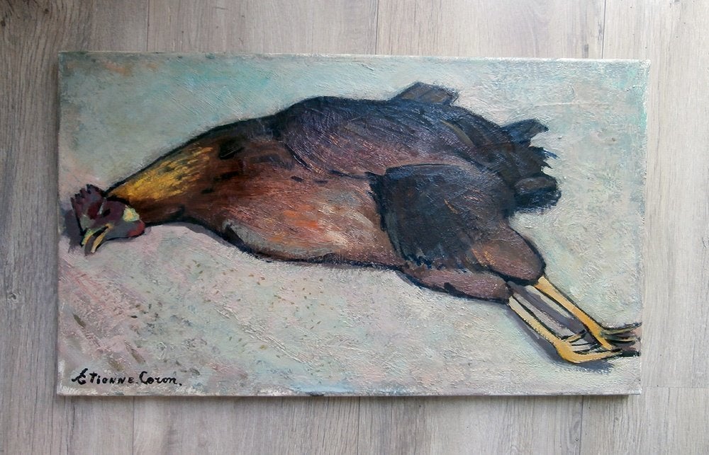 Schilderij Etienne Caron (1921-1986) - gesigneerd - kip/hoen, Ophalen, Overige stijlen, Doek, Dieren