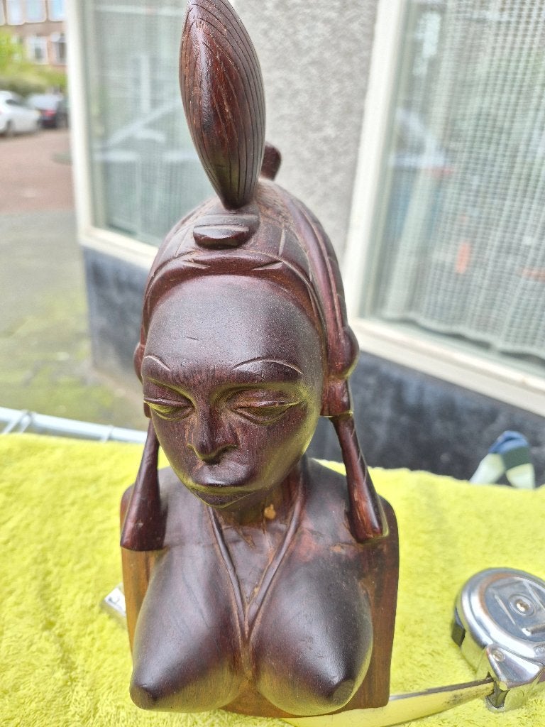 Afrikaans houtsnijwerk beeld buste vrouw, Ophalen, Houtsnijwerk, Art deco, Handgemaakt
