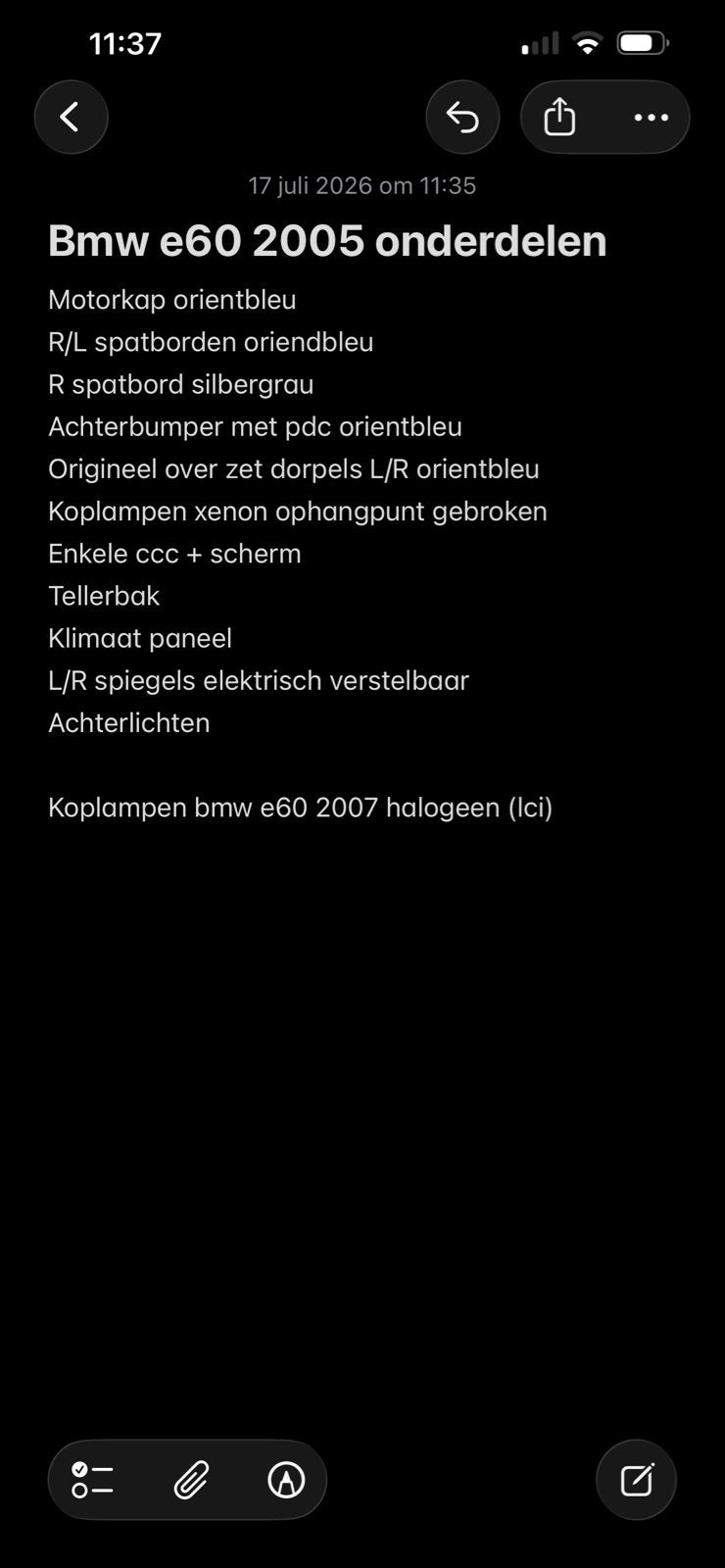 BMW E60 Onderdelen - Motorkap, Spatborden, Bumpers, Verlicht, Auto-onderdelen, Ophalen, Gebruikt, BMW