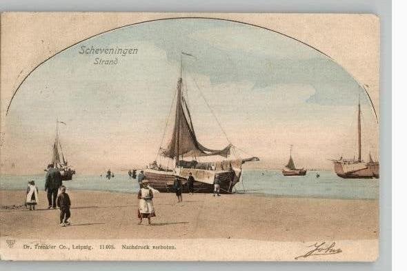 Scheveningen Strand met bomschuiten  st 1902