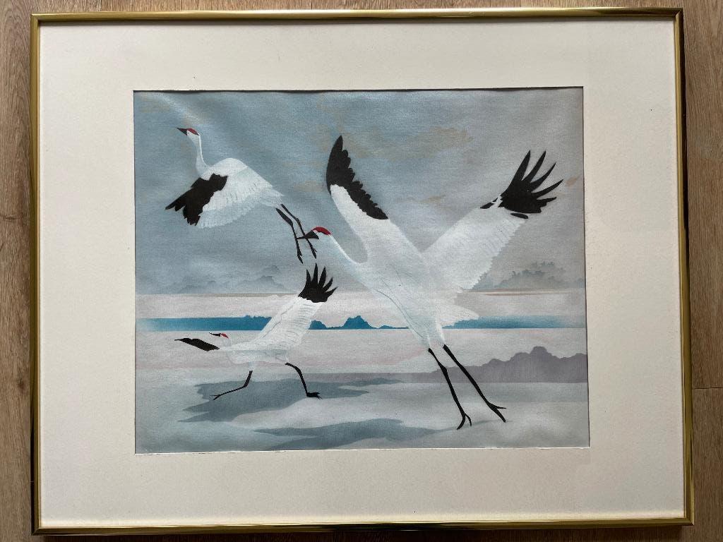 Airbrush schilderij Kraanvogels, Huis en Inrichting, Gebruikt, Ophalen of Verzenden, Schilderij, 50 tot 75 cm