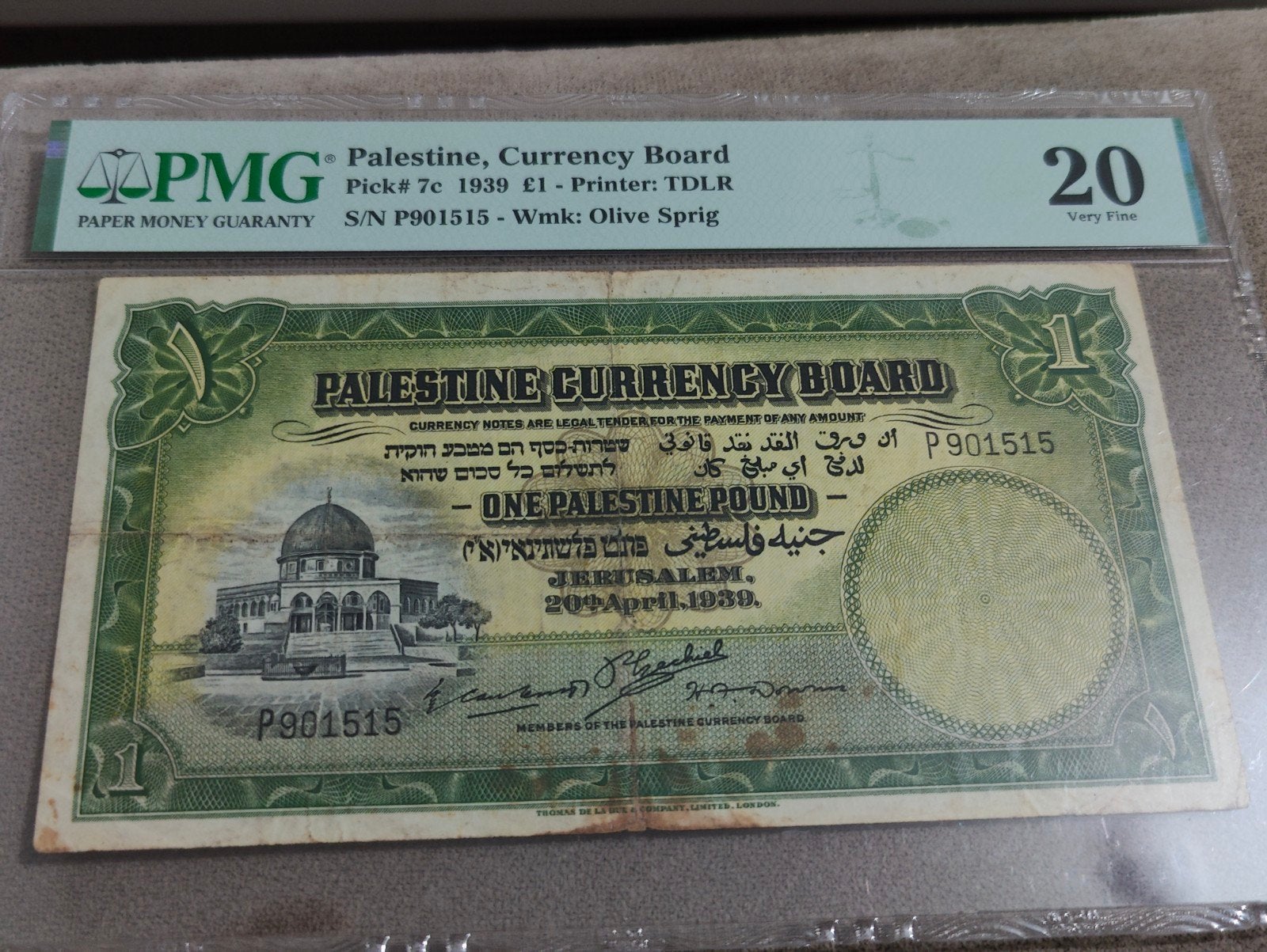 Palestina 1 Pond 1939 biljet - PMG 20 Very Fine, Postzegels en Munten, Ophalen of Verzenden, Euro's