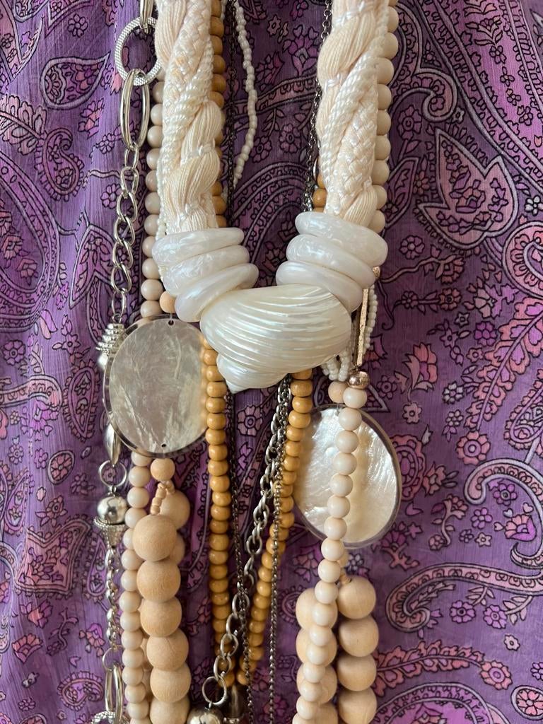 Boho ibiza kralen ketting schelp hart zilver, Overige materialen, Verstelbaar, Beige, Ophalen of Verzenden