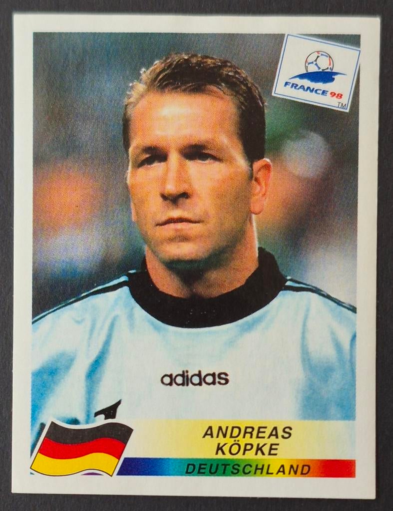 Panini sticker Andreas Köpke - Duitsland, WK 98, Ophalen of Verzenden, Zo goed als nieuw, Sticker