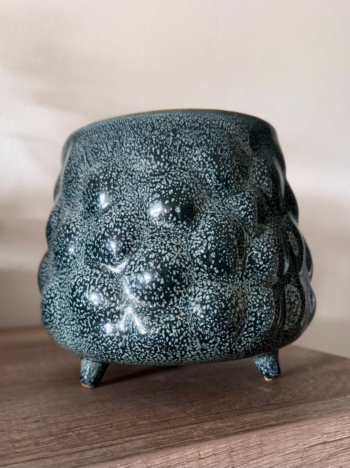 Mica Decorations Bloempot groen Bellenreliëf met Pootjes, Gebruikt, Rond, Binnen, Ophalen of Verzenden