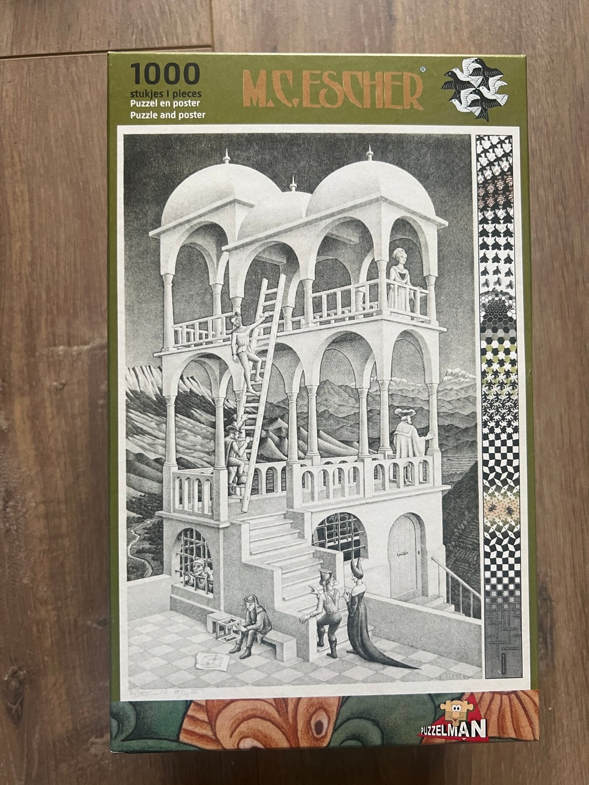 M.C. Escher Puzzel - Relativiteit - 1000 stukjes, Ophalen of Verzenden, 500 t/m 1500 stukjes, Zo goed als nieuw, Legpuzzel