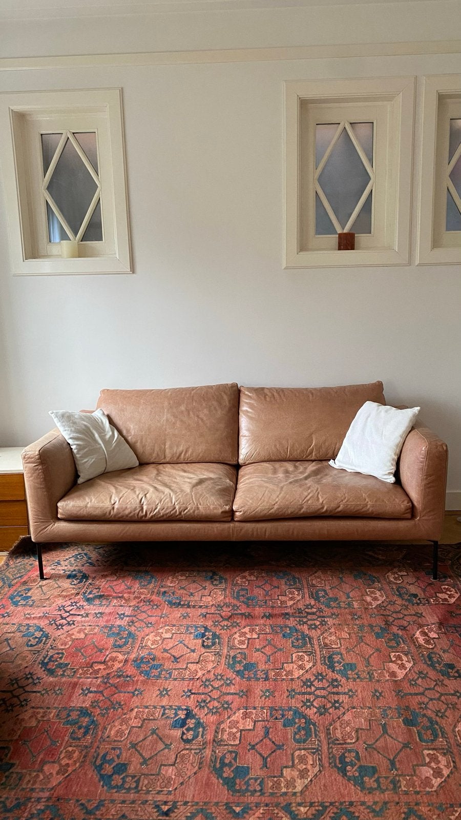 Chateau d'Ax Leren Bank - 3-zits, Cognac, Ophalen, Gebruikt, Driepersoons, 200 tot 250 cm