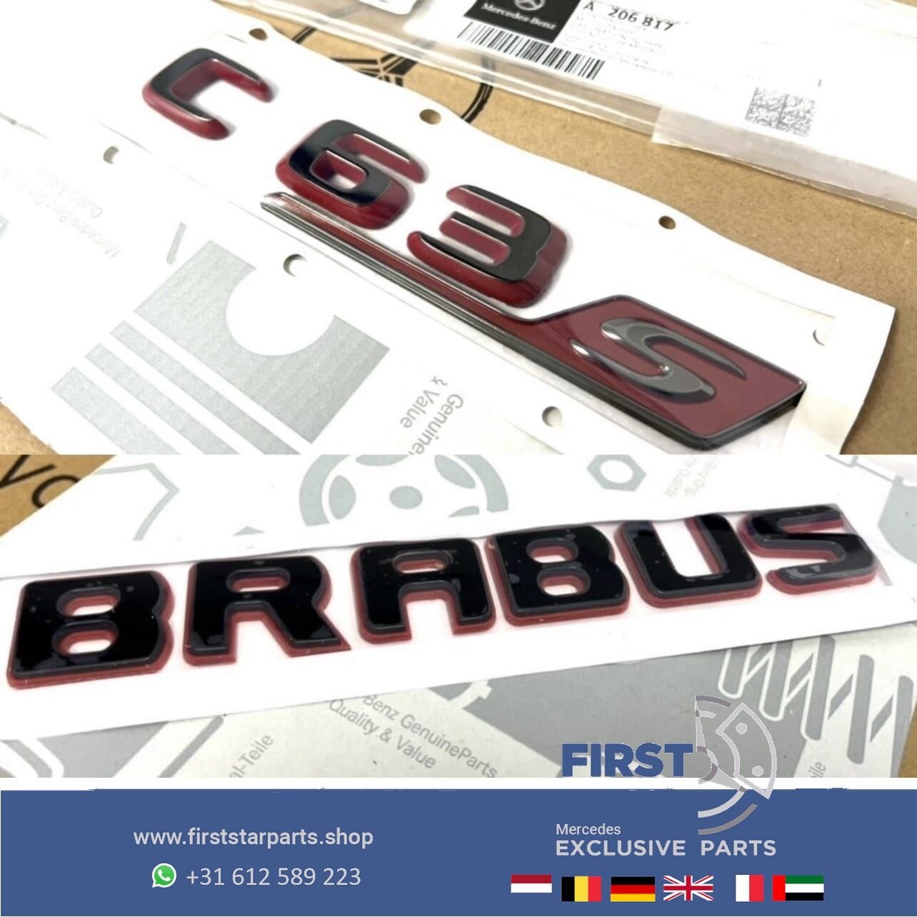 W205 W206 C63s BRABUS ROCKET LETTERS ZWART / ROOD LOGO ACHTE, Gebruikt, -, Ophalen of Verzenden, Achter