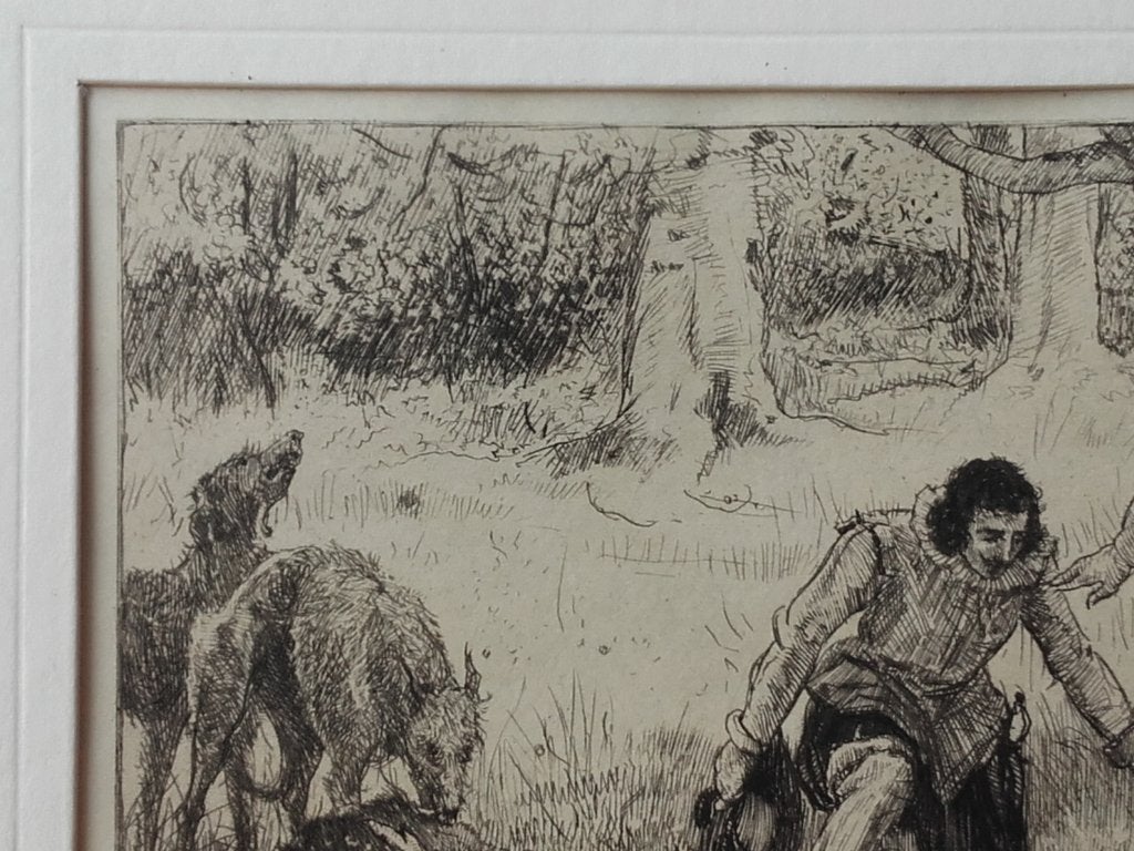 Mooie antieke ets uit Engeland van Nigel and the King., 1800 - 1899, Ets, Ophalen of Verzenden, Landschap