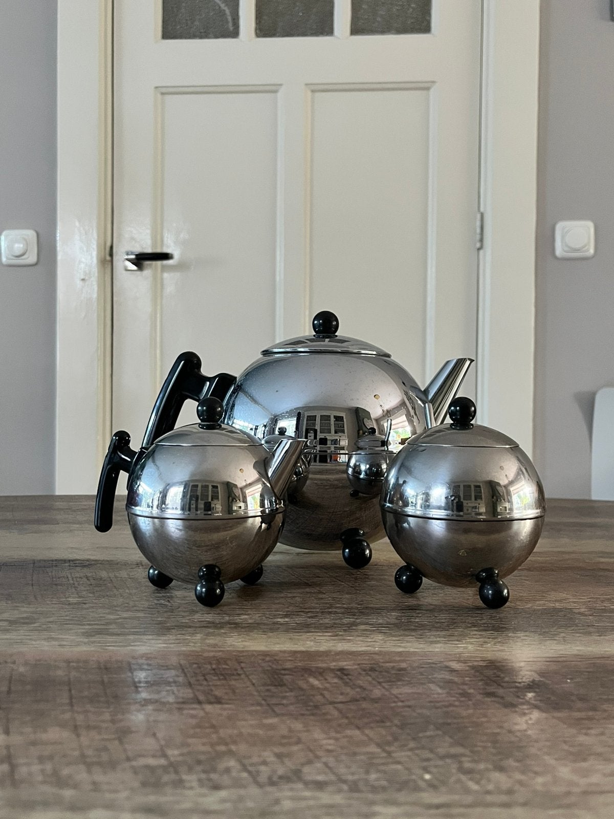 Bredemeijer Dubbelwandige Theepot + Suiker & Melkkannetje, Antiek en Kunst, Ophalen of Verzenden
