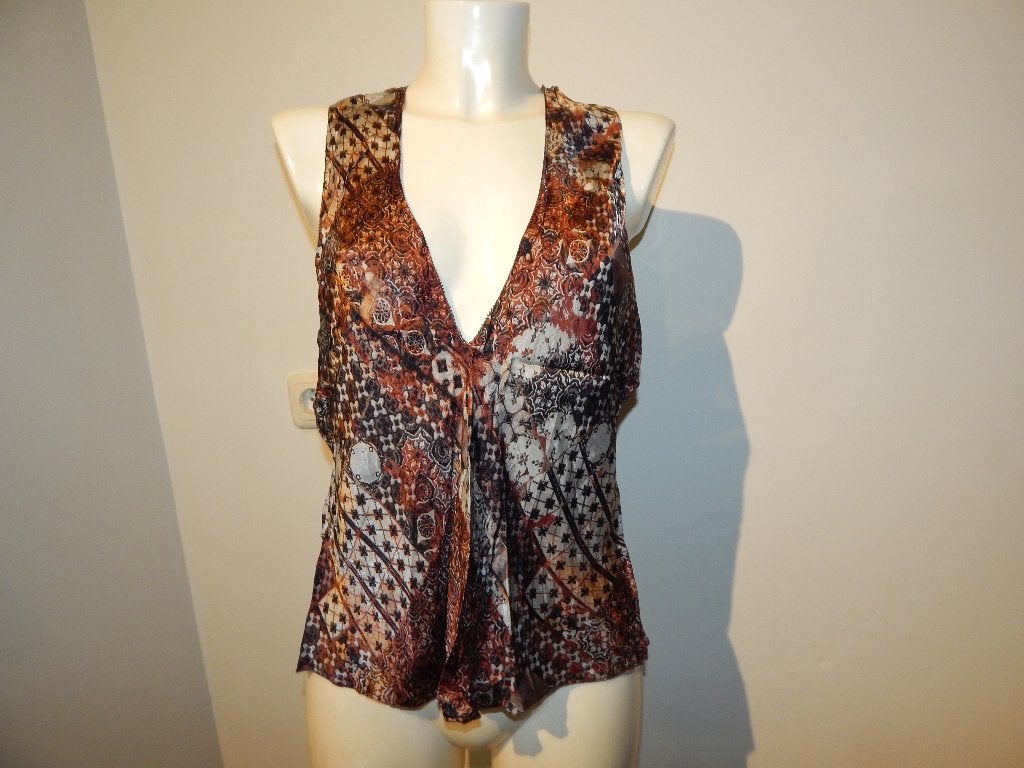 Jean Paul Gaultier satijn achtige top in print apart vintage, Maat 38/40 (M), Jean paul gaultier, Zonder mouw, Gedragen