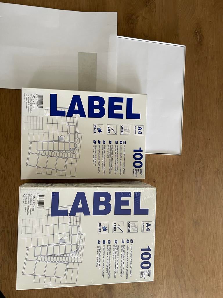 Zelfklevende etiketten A4, 12 etiketten per vel, 105x48mm, Computers en Software, Printerbenodigdheden, Overige typen, Ophalen of Verzenden