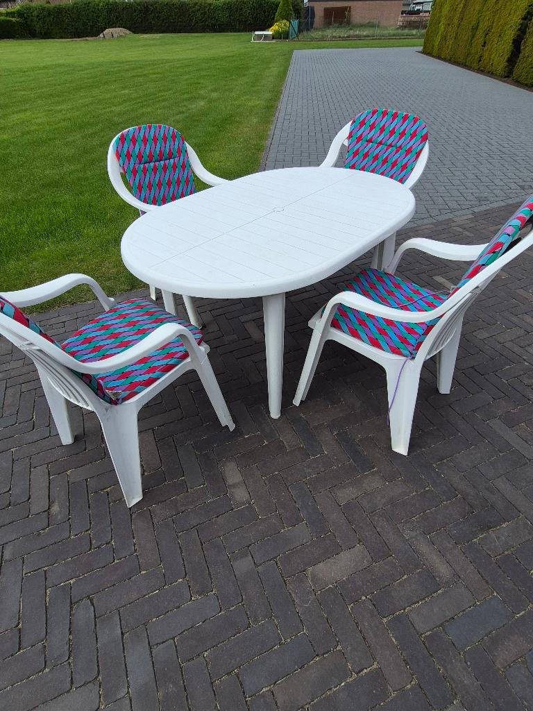 Tuintafel met stoelen, Ophalen, Gebruikt, Ovaal, Kunststof