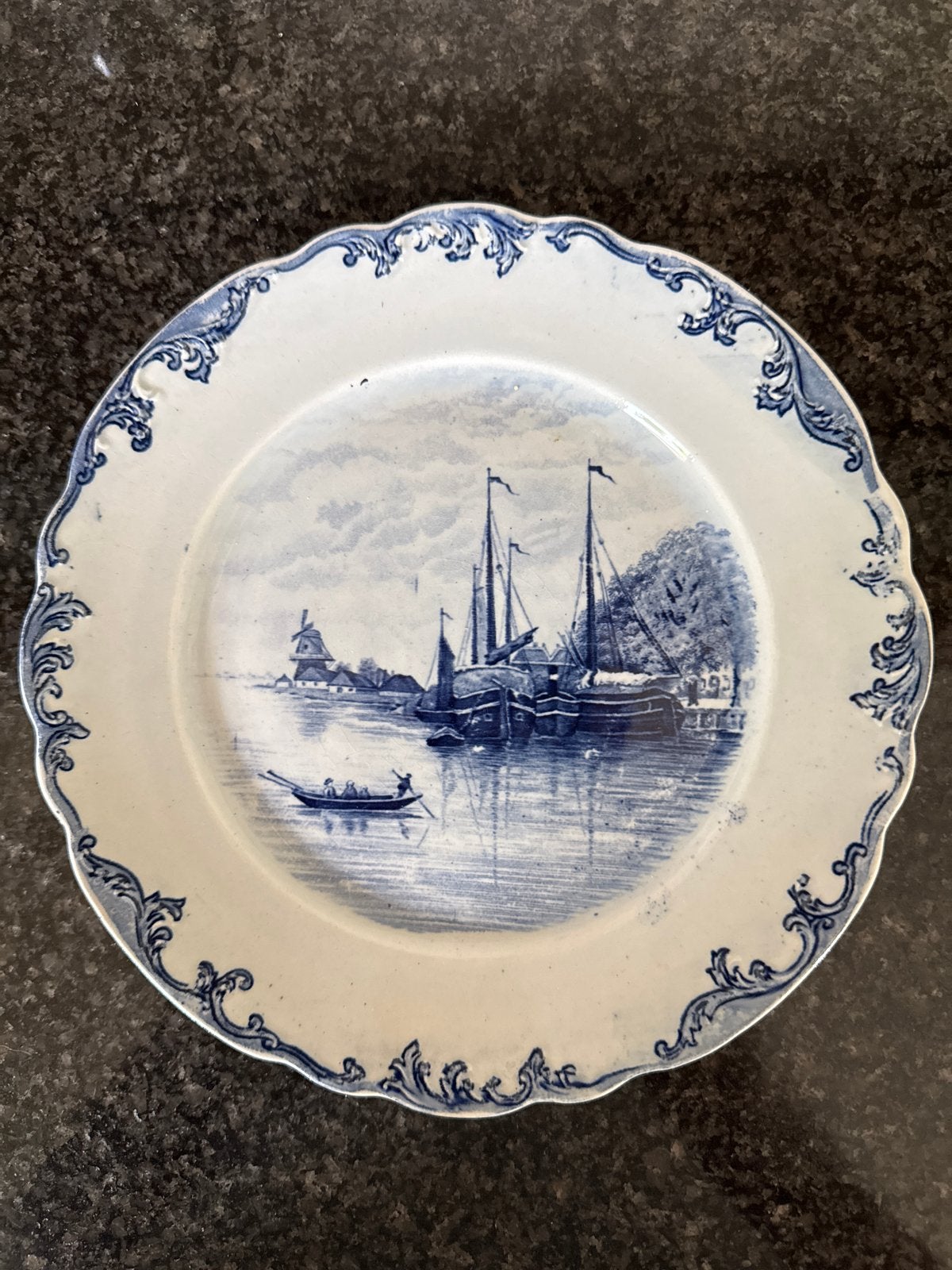 Antiek Delfts Blauw Bord met Hollands Landschap, Ophalen of Verzenden