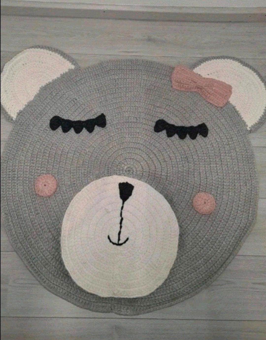 Schattig gehaakt berenkleed voor kinderkamer, 50 tot 100 cm, Rond, Zo goed als nieuw, Grijs