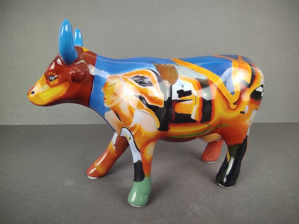 CowParade Koe “Cowlvador Dali” MEDIUM (Zeldzaam), Handgemaakt, Ophalen of Verzenden, Steen of Keramiek, Beeld