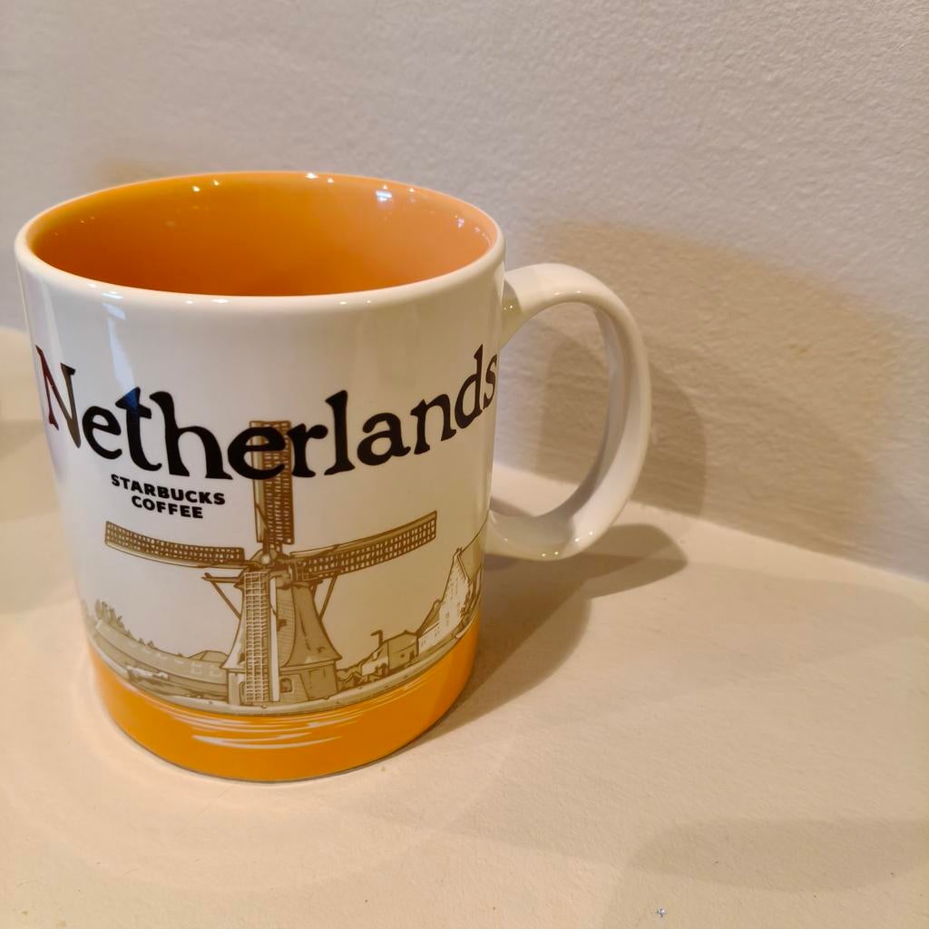 Starbucks Nederland Collectie Mok - Windmolen & Tulpen, Ophalen of Verzenden, Zo goed als nieuw, Modern, Wit