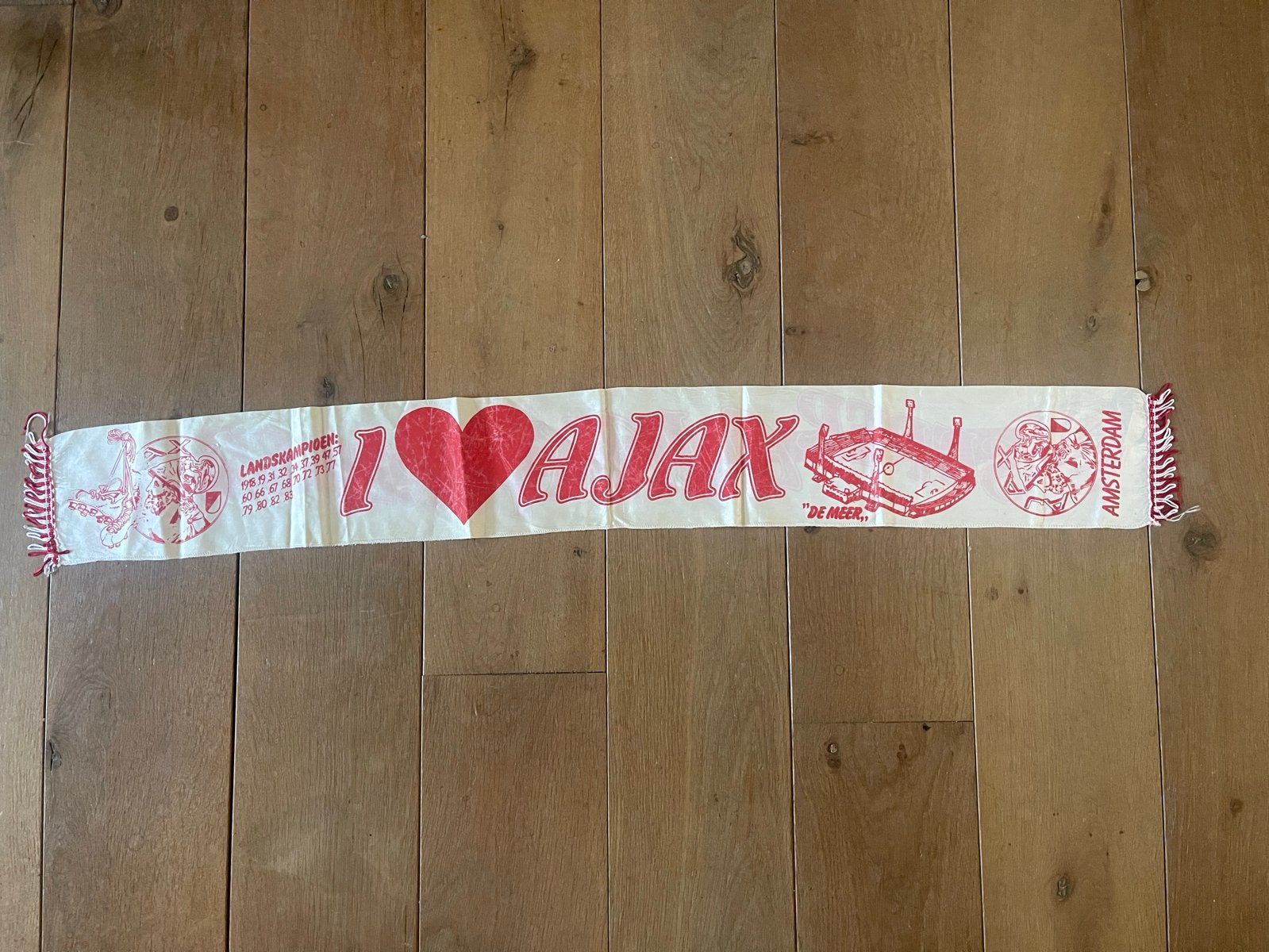 Vintage Ajax sjaal jaren '80 - Stadion De Meer, Ophalen of Verzenden, Gebruikt, Vaantje of Sjaal
