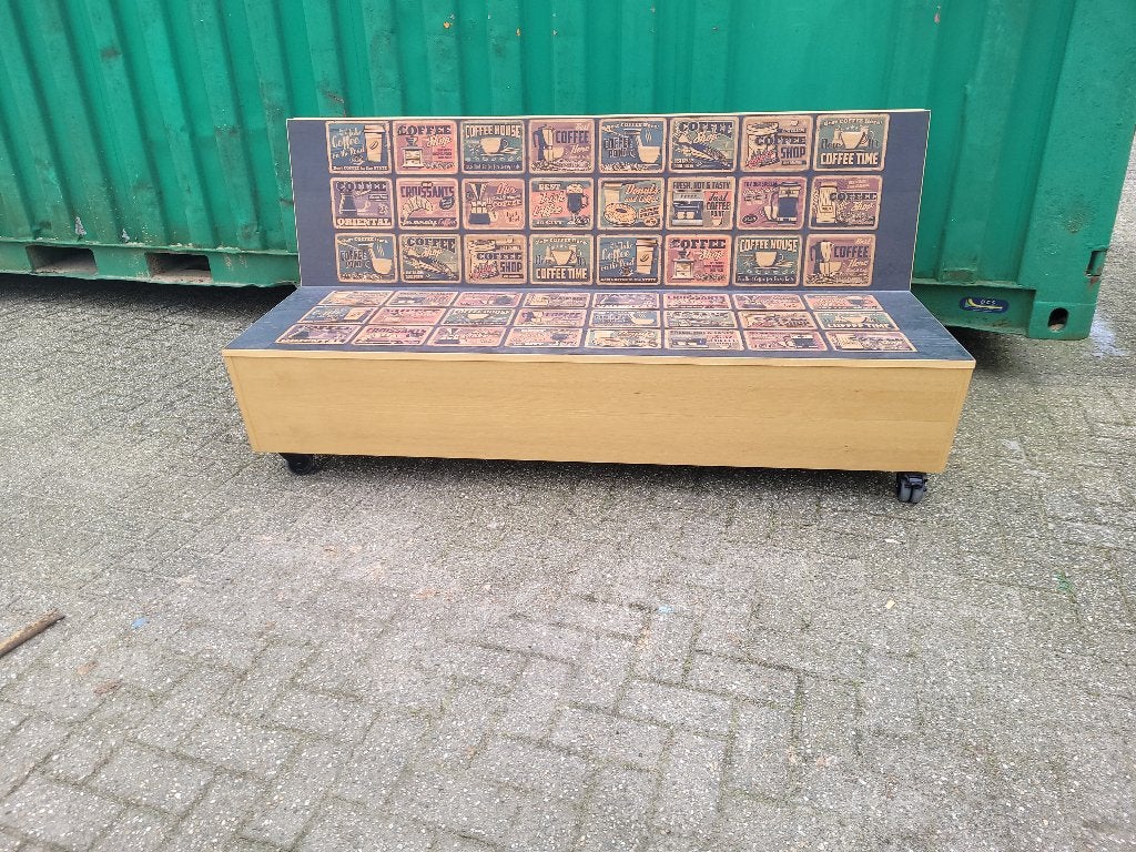 vintage tuinbank veranda bank op wielen, Tuin en Terras, Ophalen of Verzenden, Gebruikt, Hout