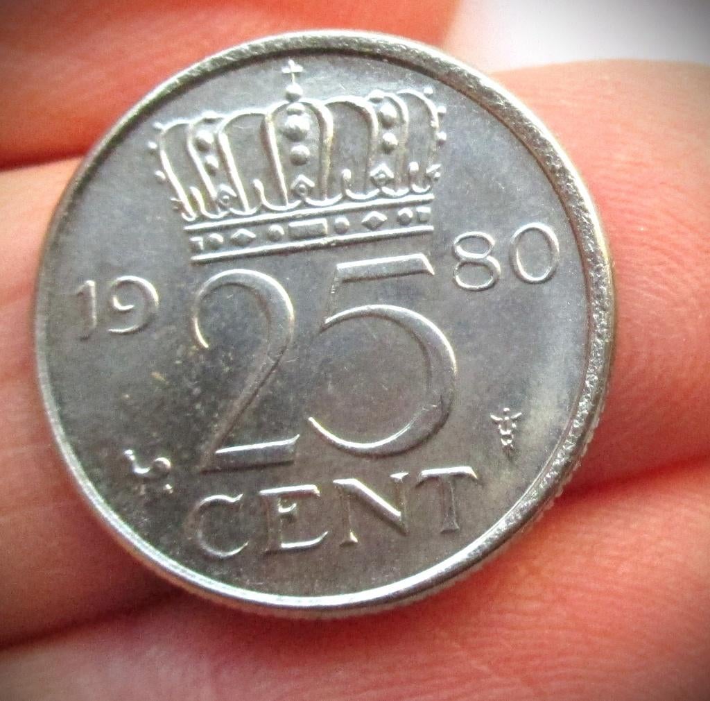 25 cent~Oude munten Nederland~Stuivers en Kwartje 1980, Postzegels en Munten, Munten | Nederland, Losse munt, 25 cent, Koningin Juliana
