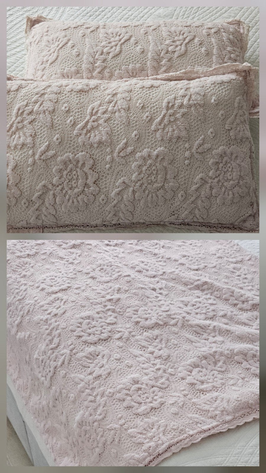 Set roze deken/sprei 130x170cm met kussens, Katoen, Gehaakt, Roze, Ophalen of Verzenden