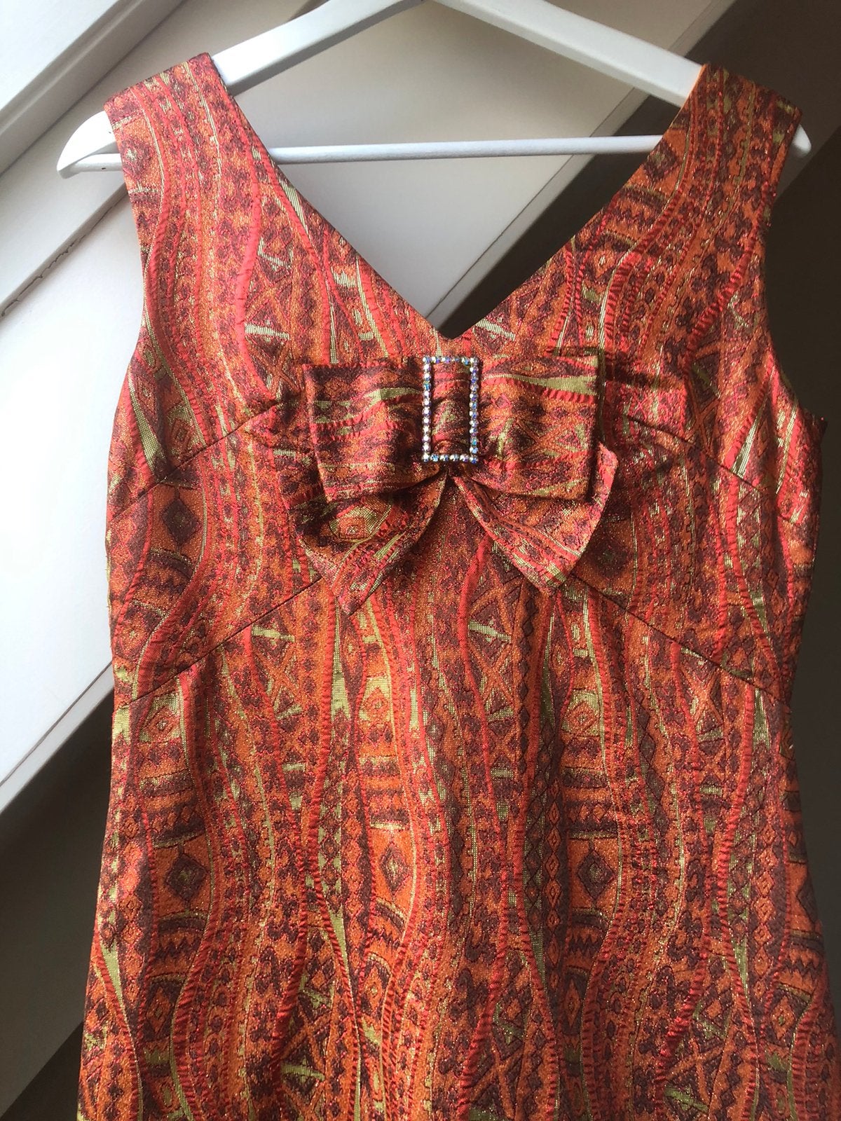 Vintage Oranje Jurk Jaren '60/'70 met Strikdetail, Maat 38/40 (M), Oranje, Ophalen of Verzenden, Zo goed als nieuw