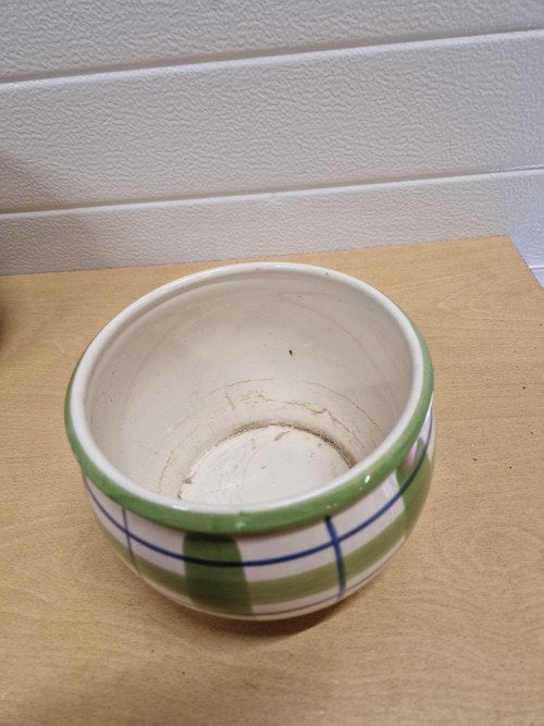 bloempot groen wit geruit aardewerk, Ophalen of Verzenden, 'T Olde Gre-j, Info@toldegrej.nl, Endepoelstraat 20f Didam