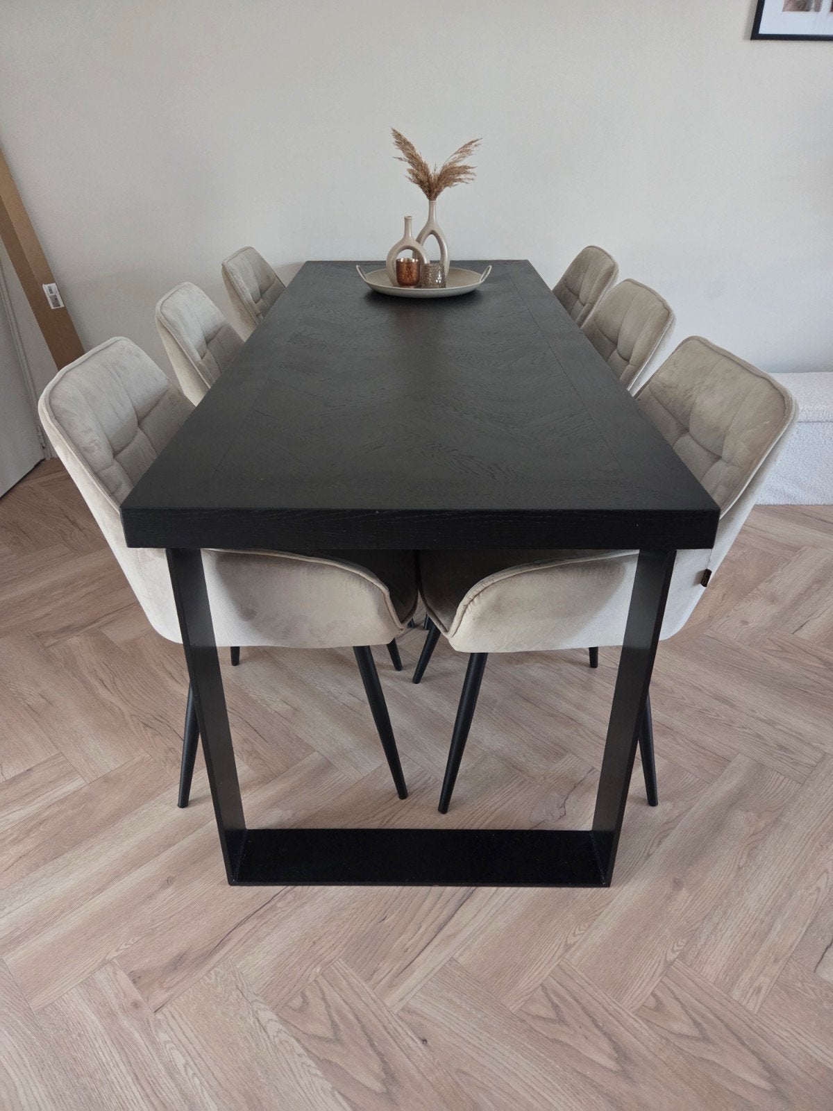Zwart eiken eettafel met 6 stoelen, Huis en Inrichting, Ophalen, Eikenhout, 50 tot 100 cm, Vijf personen of meer