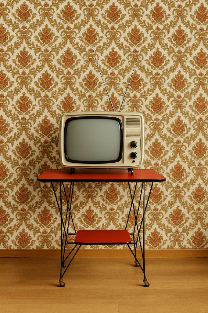 2222 vintage tv-tafeltje rood skai trolley 50s serveerwagen, Ophalen, 100 tot 150 cm, Zo goed als nieuw, Metaal