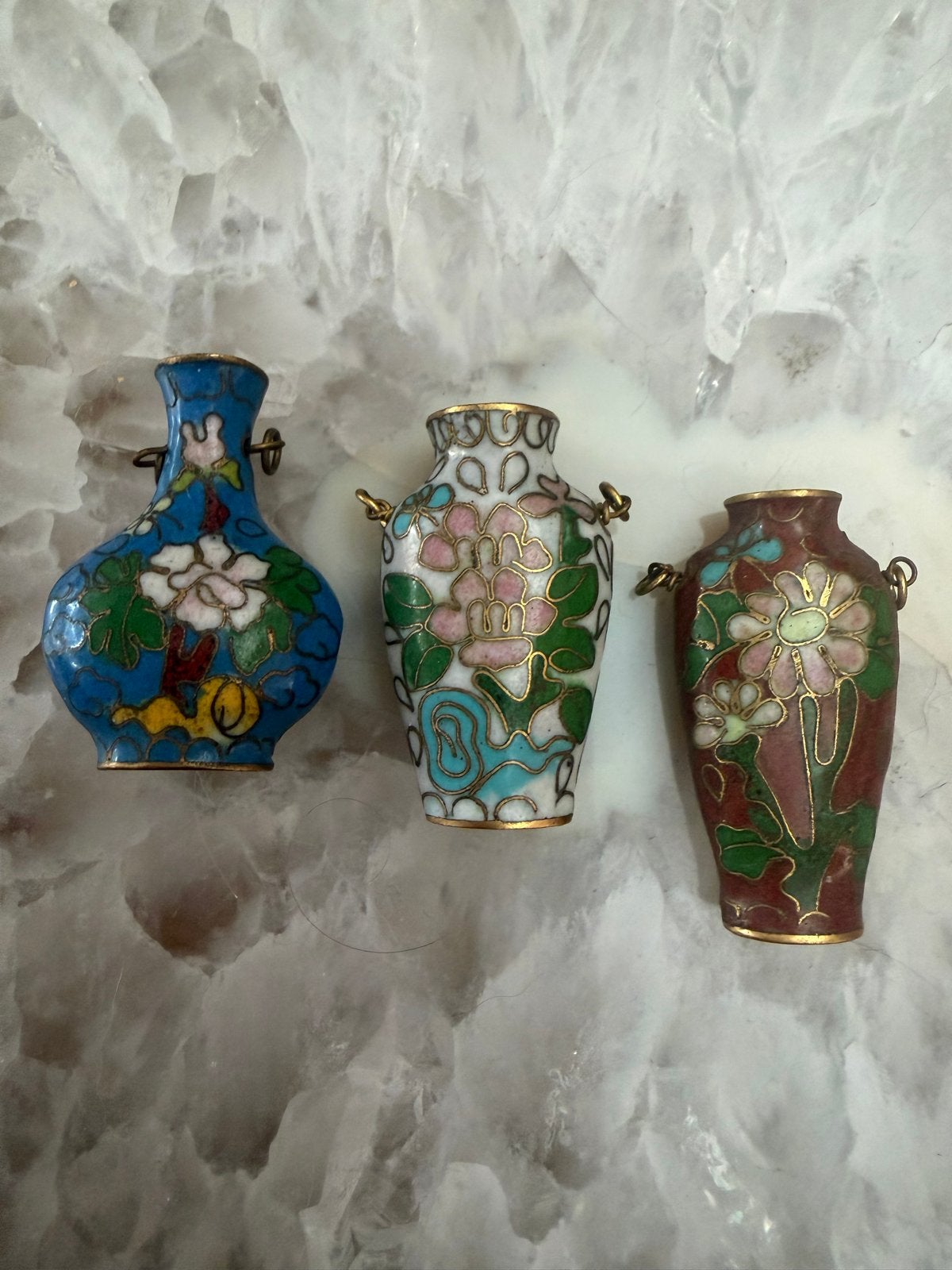 Set van 3 Cloisonné Miniatuur Vazen - Handgemaakt, Antiek en Kunst, Ophalen of Verzenden